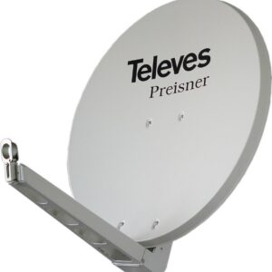 Televes S85QSD-W. Input frequenz-range: 10,7 - 12,75 GHz, Verstärkung dBi (bei Antennenkabel): 39,5 dBi. Durchmesser: 85 cm, Breite: 850 mm, Tiefe: 1,5 mm. Produktfarbe: Grau, Weiß. Material: Aluminium (S85QSD-W)