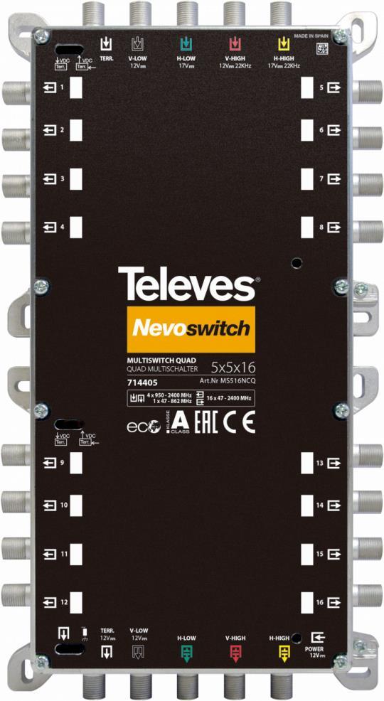 Televes 714405 Satblock-Verteilung 5 Eingänge 16 Ausgänge (MS516NCQ)