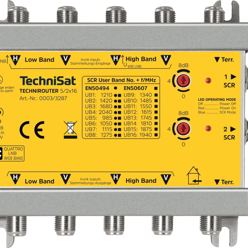 TechniSat TechniRouter 5/2x16 - Multischalter für Satellitensignal - Silber, Gelb