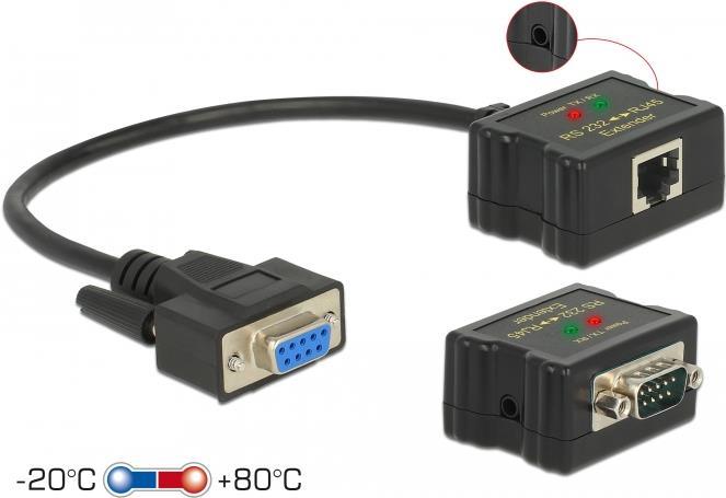 DeLOCK Extender RS-232 DB9 female RJ45 female to RS-232 DB9 male RJ45 female - Erweiterter Temperaturbereich - serielle Anschlusserweiterung - RS-232 - bis zu 1200 m