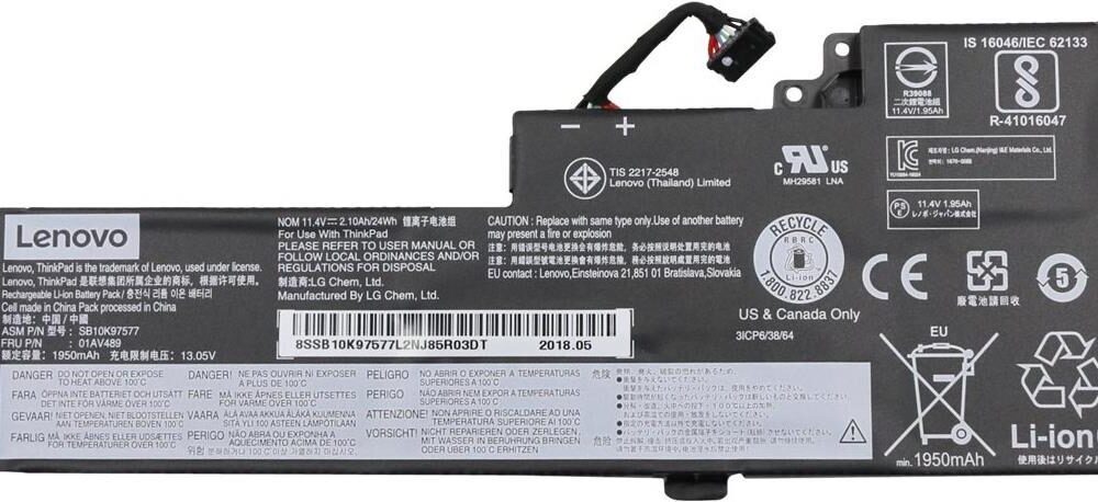 Lenovo LG Chem - Laptop-Batterie - Lithium-Ionen - 3 Zellen - 2100 mAh - 24 Wh - FRU - für ThinkPad A475, A485, T25, T470, T480 (01AV420)