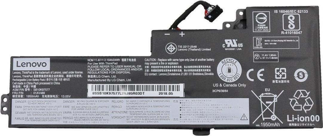 Lenovo LG Chem - Laptop-Batterie - Lithium-Ionen - 3 Zellen - 2100 mAh - 24 Wh - FRU - für ThinkPad A475, A485, T25, T470, T480 (01AV420)