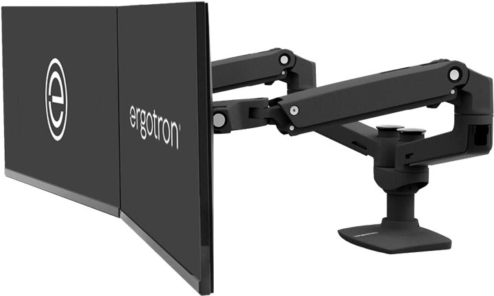 ERGOTRON LX Dual Monitor Arm in Schwarz - Monitor Tischhalterung mit patentierter CF-Technologie für 2 Bildschirme nebeneinander bis 68,60cm (27") , 33cm Höhenverstellung, VESA Standard und