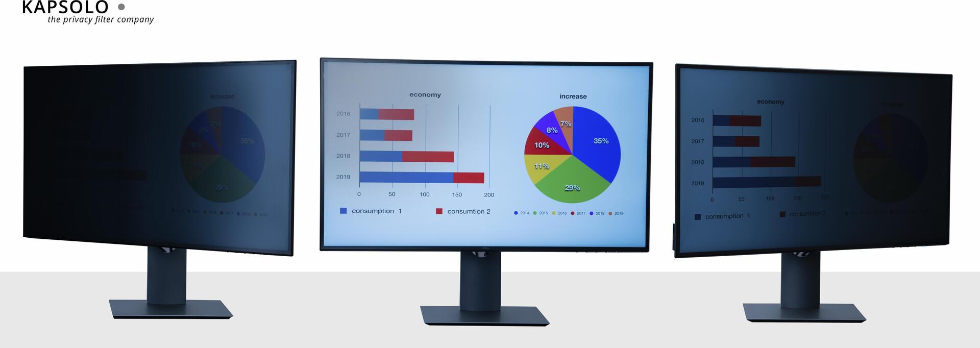 KAPSOLO 2-wege Blickschutzfilter / Blickschutzfolie abnehmbar für 50,8cm (20.0") Wide 16:9 - Monitor - Rahmenloser Display-Privatsphärenfilter - Transparent - Privatsphäre - 16:9 - 30° (KAP10730)