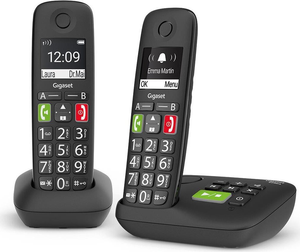 Gigaset E290A Duo - Schnurlostelefon - Anrufbeantworter mit Rufnummernanzeige - ECO DECTGAP - Schwarz + zusätzliches Handset (L36852-H2921-B101)