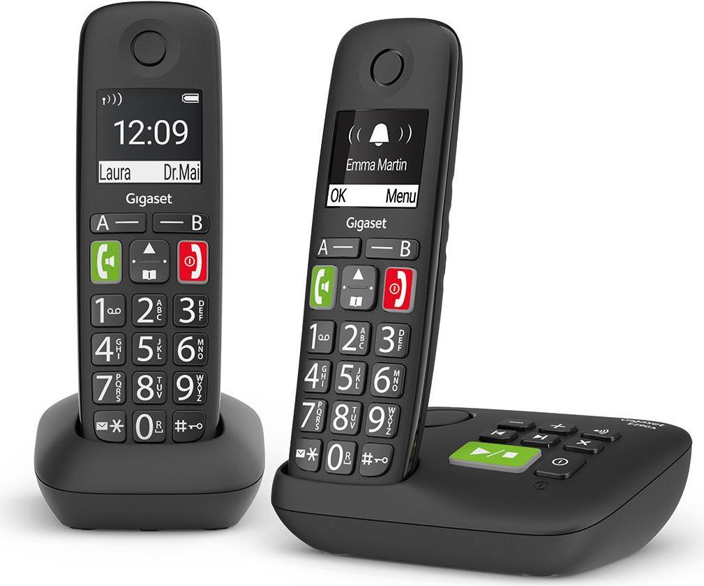 Gigaset E290A Duo - Schnurlostelefon - Anrufbeantworter mit Rufnummernanzeige - ECO DECTGAP - Schwarz + zusätzliches Handset (L36852-H2921-B101)
