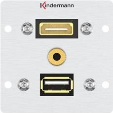 Kindermann Konnect alu 50 - Modulares Faceplate-Snap-In - Mini-Phone Stereo 3,5 mm, HDMI, USB 3.0 Type A (7444000547)