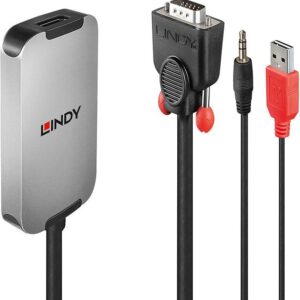 Lindy VGA to DisplayPort 1.2 Converter - DisplayPort-Adapter - HD-15 (VGA), Stereo Mini-Klinkenstecker, 4-poliger Mini-USB Typ A (M) bis DisplayPort (W) - DisplayPort 1.2 - 18 cm - USB-Strom - Schwarz