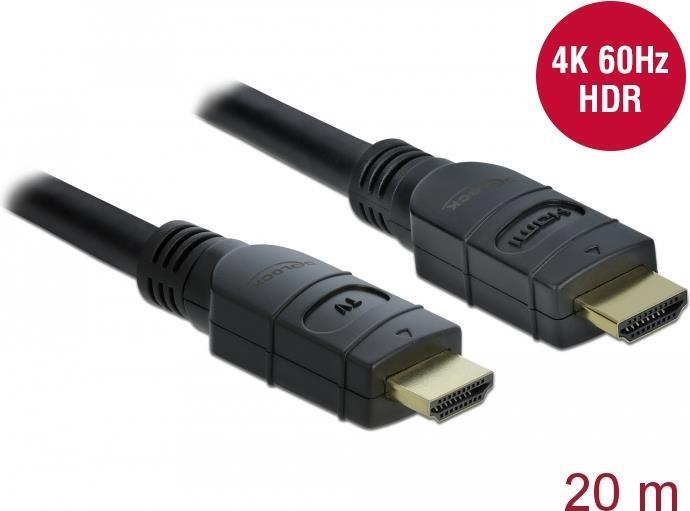 DeLOCK - Highspeed HDMI mit Ethernetkabel - HDMI (M) bis HDMI (M) - 20,0m - Dreifachisolierung - Schwarz - 4K Unterstützung, aktiv (85286)