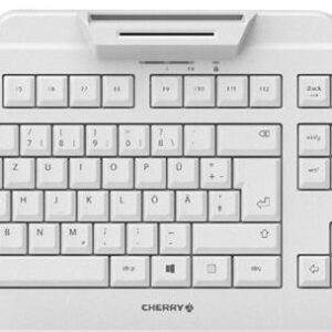 CHERRY SECURE BOARD 1.0 - Tastatur - mit NFC, Smart Card reader (CCID) - USB - Englisch (USA) mit EURO-Symbol - Schlüsselschalter: CHERRY LPK - Weiß/Grau
