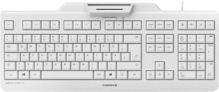 CHERRY SECURE BOARD 1.0 - Tastatur - mit NFC, Smart Card reader (CCID) - USB - Englisch (USA) mit EURO-Symbol - Schlüsselschalter: CHERRY LPK - Weiß/Grau