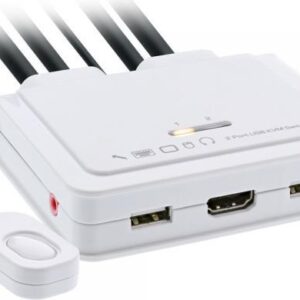 KVM Switch - 2-fach - USB-C + HDMI zu HDMI - 4K - mit Audio - integr. Kabel (62614I)