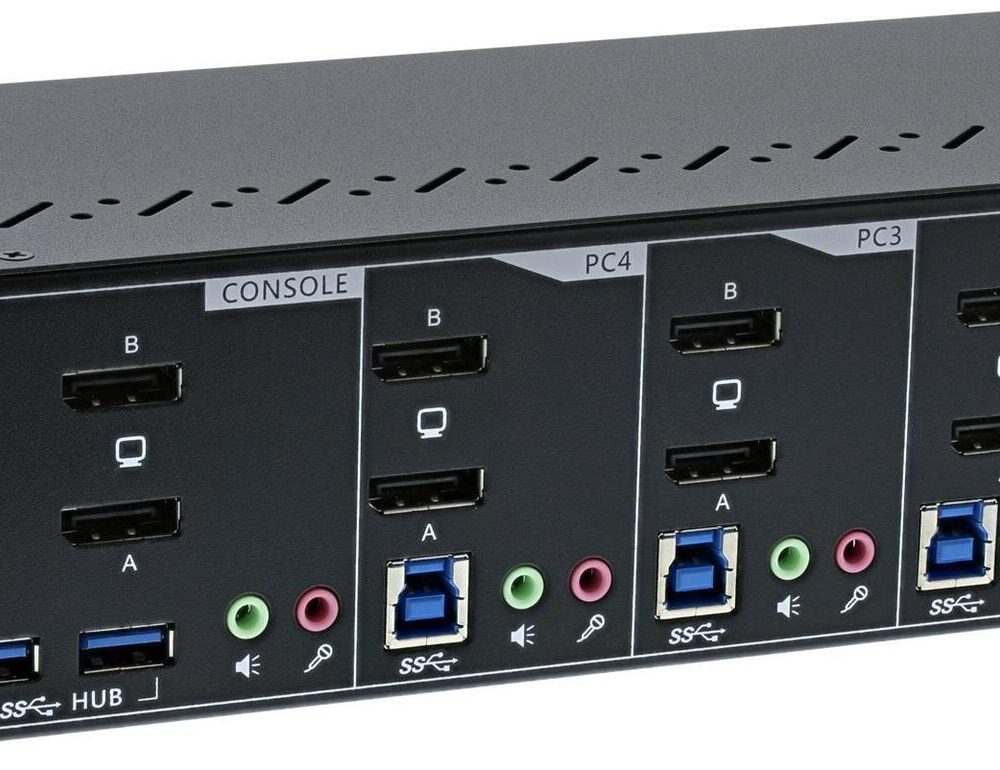 InLine KVM Desktop Switch - 4-fach - Dual-Monitor DP 1.2 - 4K - USB 3.0 - Audio (63654I)