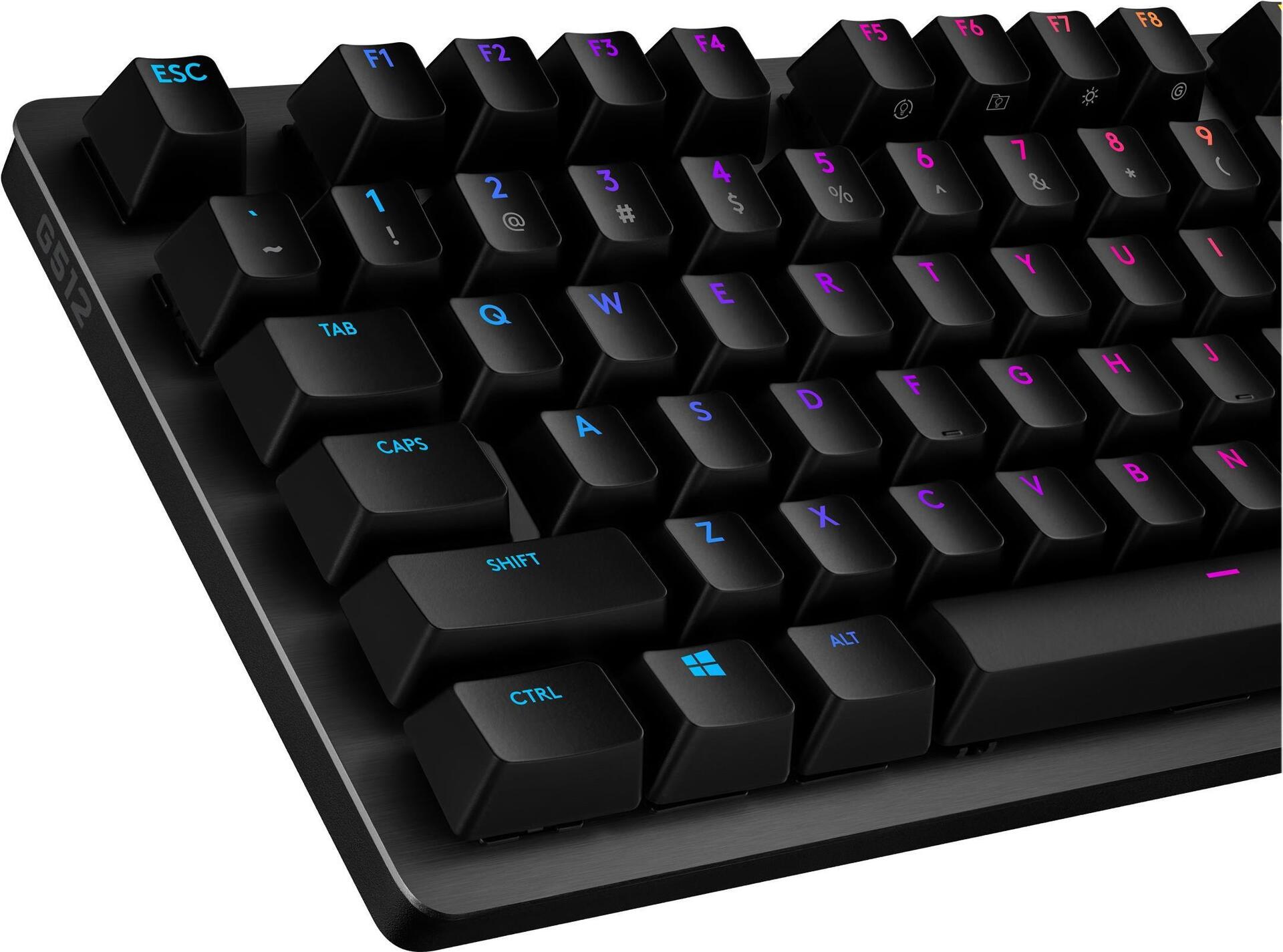 Logitech Gaming G512 - Tastatur - Hintergrundbeleuchtung - USB - US International - Schlüsselschalter: GX Red Linear - Kohle