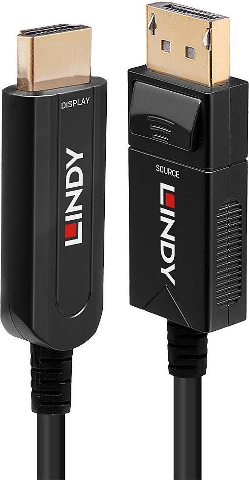Lindy - Video- / Audiokabel - DisplayPort (M) bis HDMI (M) - 10,0m - Hybrid Kupfer/Kohlefaser - Schwarz - rund, 4K Unterstützung (38490)