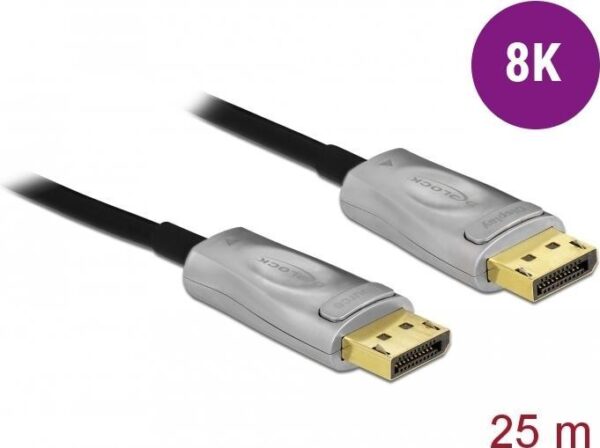 DeLOCK - DisplayPort-Kabel - DisplayPort (M) bis DisplayPort (M) - DisplayPort 1,4 - 25,0m - aktiv, unterstützt 8K UHD (7680 x 4320), hauchvergoldete Kontakte - Schwarz (85888)