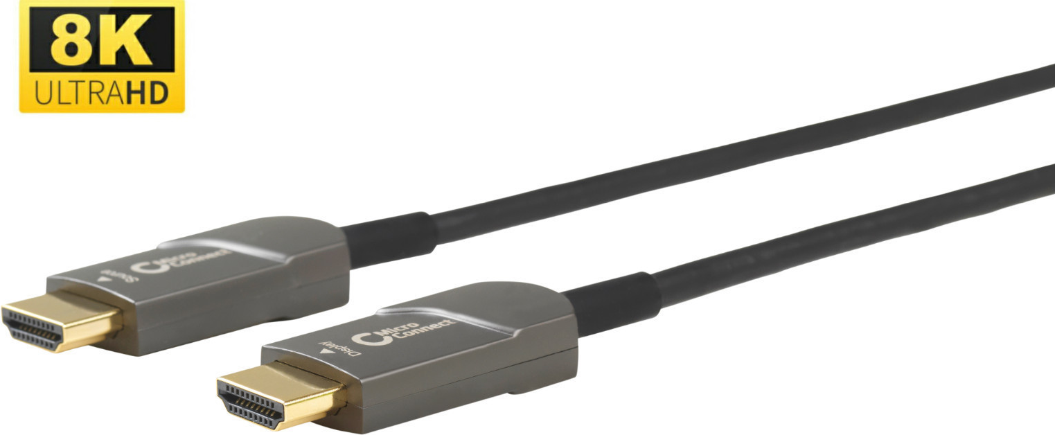 MicroConnect Premium - HDMI-Kabel mit Ethernet - HDMI männlich zu HDMI männlich - 10 m - Hybrid Kupfer/Kohlefaser - Schwarz - Support von 4K 120 Hz, unterstützt 8K 60 Hz (7680 x 4320), Active Hybrid-Kabel