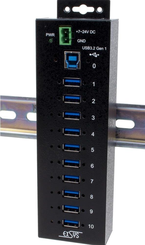 Exsys EX-1510HMVS - Hub - 10 x USB 3,2 Gen 1 - an DIN-Schiene montierbar - Gleichstrom (EX-1510HMVS)