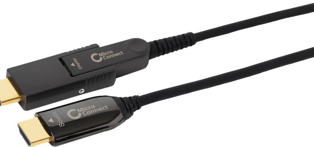 MicroConnect - Kit HDMI-Kabel mit Ethernet - 10,0m - Hybrid Kupfer/Kohlefaser - Schwarz - HAOC-Kabel (Hybrid Active Optical Cable), Dolby TrueHD-Unterstützung, unterstützt 4K 60 Hz (4096 x 2160) (HDM191910V2.0DOP)