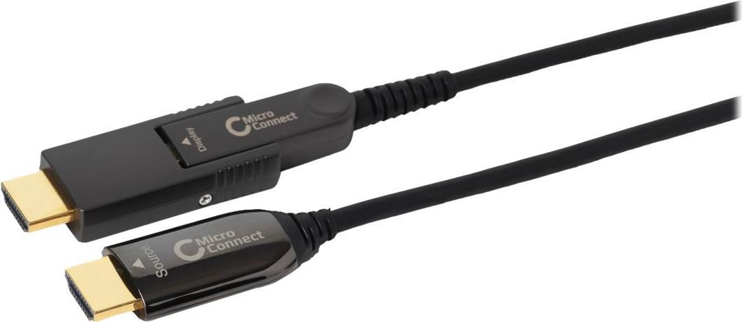 MicroConnect - Kit HDMI-Kabel mit Ethernet - 10,0m - Hybrid Kupfer/Kohlefaser - Schwarz - HAOC-Kabel (Hybrid Active Optical Cable), Dolby TrueHD-Unterstützung, unterstützt 4K 60 Hz (4096 x 2160) (HDM191910V2.0DOP)
