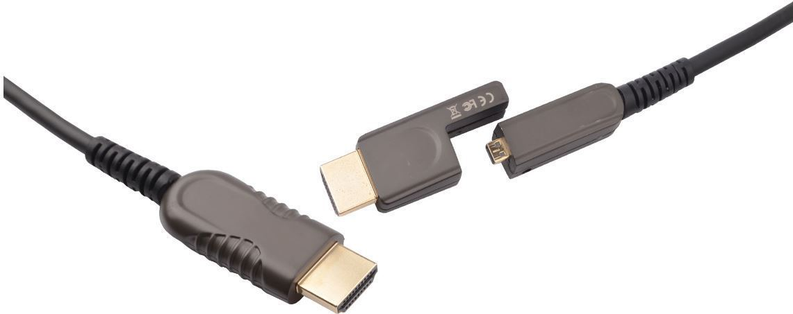 MicroConnect Premium - HDMI-Kabel mit Ethernet - HDMI männlich zu mikro HDMI männlich - 20,0m - Hybrid Kupfer/Kohlefaser - Schwarz - 1080p-Unterstützung, HAOC-Kabel (Hybrid Active Optical Cable), Dolby DTS-HD Master Audio-Unterstützung, Dolby TrueHD-Unterstützung, bi-direktional, unterstützt 4K 60 Hz (4096 x 2160) (HDM191920V2.0DOP)