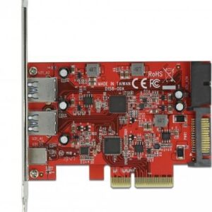 Delock PCI Express x4 Karte zu 1 x extern USB Type-C™ Buchse + 2 x extern USB Typ-A Buchse SuperSpeed USB 10 Gbps + 1 x intern USB 5 Gbps Pfostenstecker (90492)