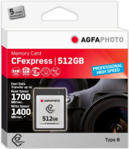 AgfaPhoto CFexpress Professional - 512 GB - CFexpress - NAND - 1700 MB/s - 1400 MB/s - Kältebeständig - Hitzebeständig - Schockresistent - Röntgensicher (10442)