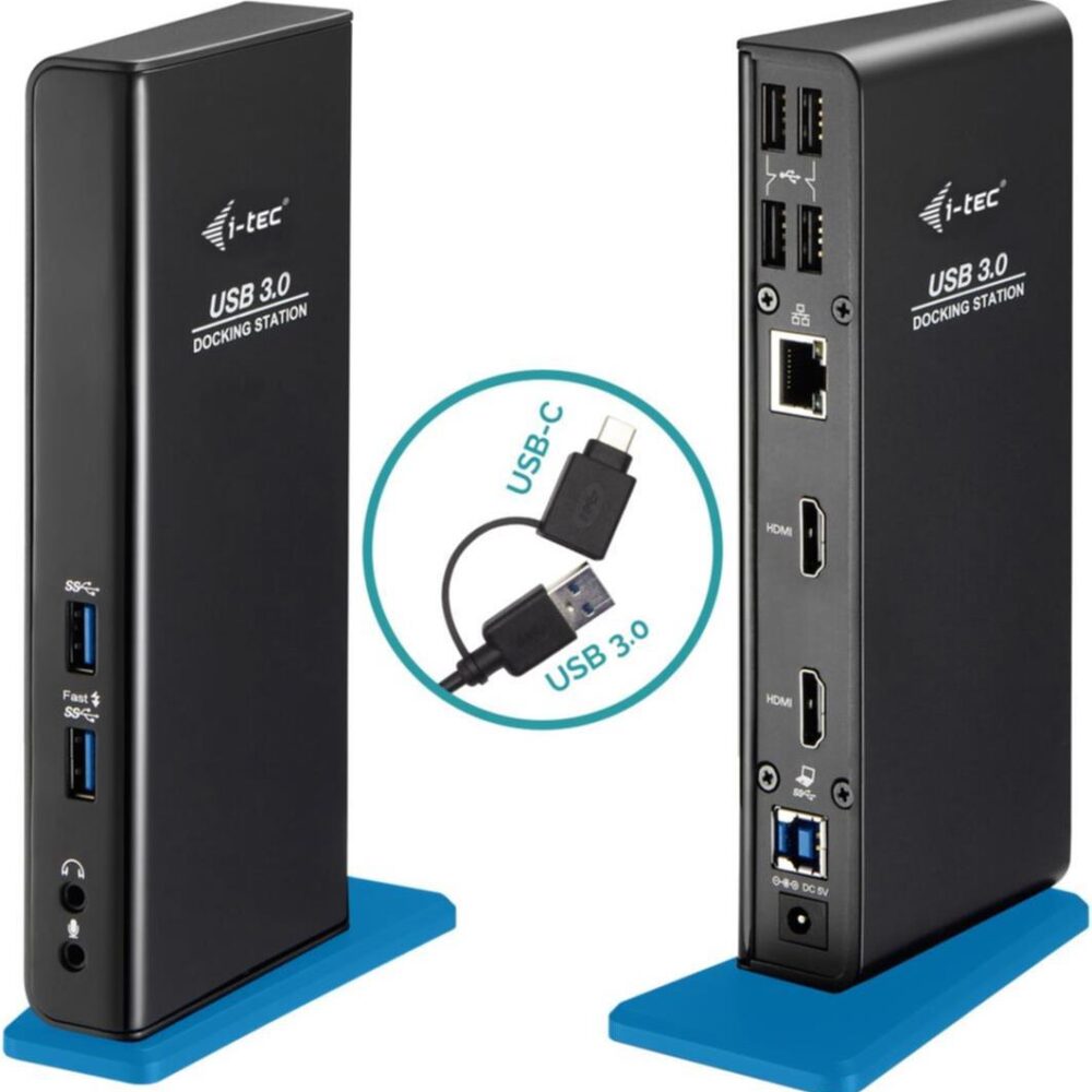 i-tec USB 3.0/USB-C Dual HDMI Docking Station - Verkabelt - USB 3.2 Gen 1 (3.1 Gen 1) Type-A - 3,5 mm - 10,100,1000 Mbit/s - Schwarz - AC (U3DUALHDMIDOCK)