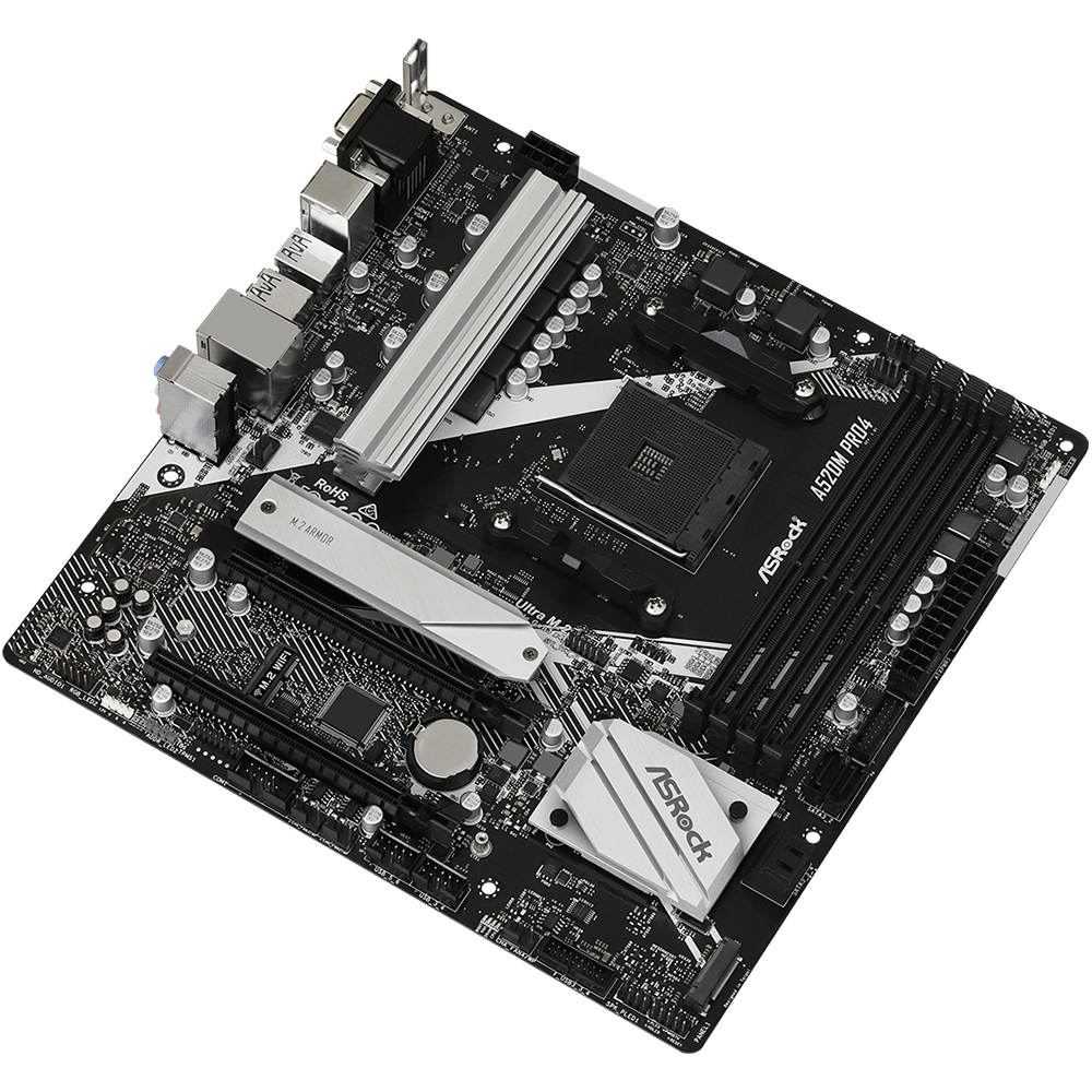 ASRock A520M Pro4 - Motherboard - micro ATX - Socket AM4 - AMD A520 Chipsatz - USB-C Gen1, USB 3,2 Gen 1 - Gigabit LAN - Onboard-Grafik (CPU erforderlich) - HD Audio (8-Kanal) (90-MXBDU0-A0UAYZ)