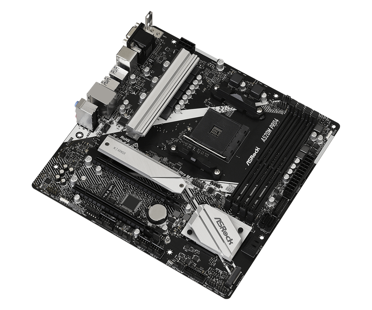 ASRock A520M Pro4 - Motherboard - micro ATX - Socket AM4 - AMD A520 Chipsatz - USB-C Gen1, USB 3,2 Gen 1 - Gigabit LAN - Onboard-Grafik (CPU erforderlich) - HD Audio (8-Kanal) (90-MXBDU0-A0UAYZ)