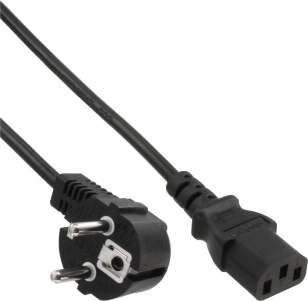 InLine - Stromkabel - power CEE 7/7 (S) gewinkelt zu power IEC 60320 C13 - 3,0m - Schwarz (Packung mit 25) (B-16649)