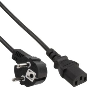 InLine - Stromkabel - power CEE 7/7 (S) gewinkelt zu power IEC 60320 C13 - 1,0m - Schwarz (Packung mit 45) (B-16647E)
