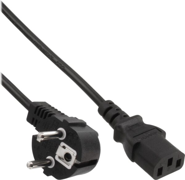 InLine - Stromkabel - power CEE 7/7 (S) gewinkelt zu power IEC 60320 C13 - 1,0m - Schwarz (Packung mit 45) (B-16647E)