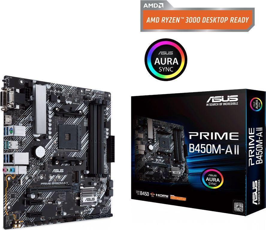 ASUS PRIME B450M-A II - Motherboard - micro ATX - Socket AM4 - AMD B450 Chipsatz - USB 3.2 Gen 1, USB 3.2 Gen 2 - Gigabit LAN - Onboard-Grafik (CPU erforderlich) - HD Audio (8-Kanal)