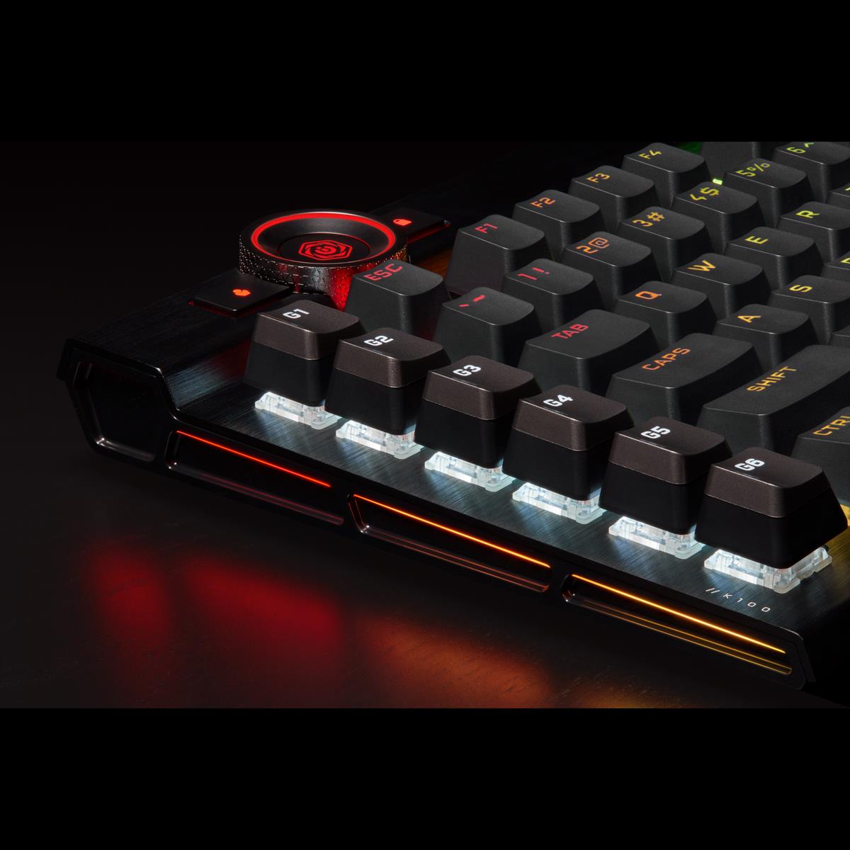 CORSAIR Gaming K100 RGB - Tastatur - Hintergrundbeleuchtung - USB - Deutsch - Tastenschalter: CORSAIR OPX RGB - Aluminium schwarz eloxiert (gebürstet)