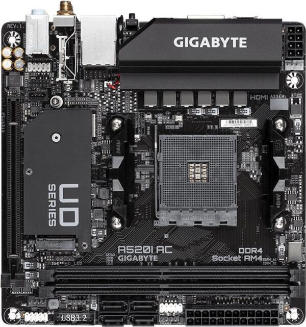 Gigabyte A520I AC - 1,0 - Motherboard - Mini-ITX - Socket AM4 - AMD A520 Chipsatz - USB 3,2 Gen 1 - Gigabit LAN, Wi-Fi, Bluetooth - Onboard-Grafik (CPU erforderlich) - HD Audio (8-Kanal) (A520I AC)