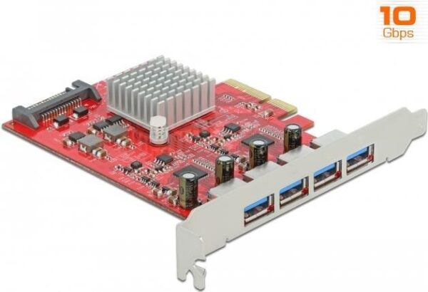 Delock PCI Express x4 Card to 4 x external SuperSpeed USB 10 Gbps (USB 3,2 Gen 2) USB Type-A female - USB-Adapter - PCIe 3.0 x4 - USB 3,2 Gen 2 x 4 (90481)