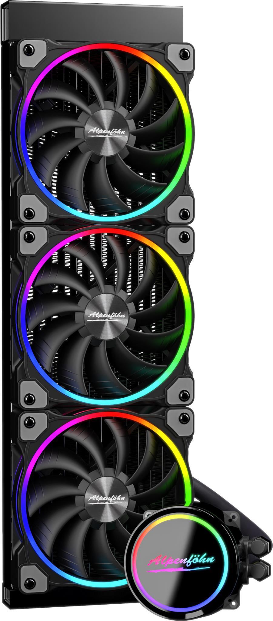 EKL Alpenföhn Gletscherwasser - Prozessor-Flüssigkeitskühlsystem - Kühlergröße: 360 mm - (für: LGA1156, AM2, AM2+, LGA1366, AM3, LGA1155, AM3+, LGA2011, FM1, LGA1150, LGA2011-3, LGA1151, AM4, LGA2066, TR4, sTRX4, LGA1200) - Kupfer - 120 mm - Schwarz (84000000182)