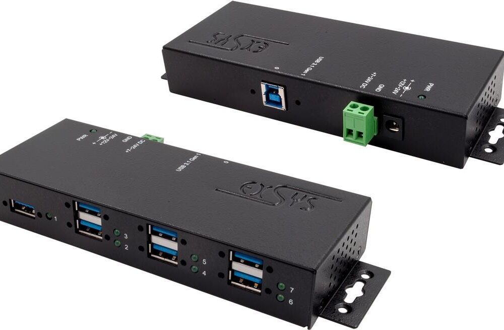 EXSYS EX-1189HMVS-3 - 7x USB 3.0 - Metall - USB 3.2 Gen 1 (3.1 Gen 1) Type-B 5000 Mbit/s Schwarz (EX-1189HMVS-3)