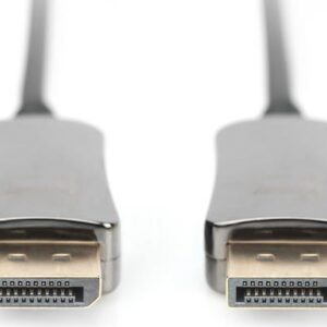 DIGITUS - DisplayPort-Kabel - DisplayPort (M) bis DisplayPort (M) - DisplayPort 1.4 - 15 m - Druckknopf, Active Optical Cable (AOC), Dolby DTS-HD Master Audio-Unterstützung, Dolby TrueHD-Unterstützung, FEC, Support von 4K 120 Hz, unterstützt 8K 60 Hz (7680 x 4320) - Schwarz