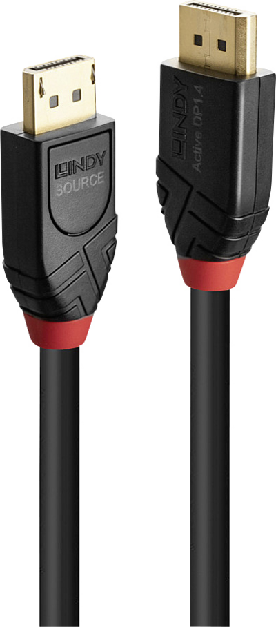 Lindy - DisplayPort-Kabel - DisplayPort (M) bis DisplayPort (M) - DisplayPort 1,4 - 10,0m - rund, aktiv, unterstützt 8K 60 Hz (7680 x 4320), unterstützt 4K 144 Hz (4096 x 2160) - Schwarz (41169)