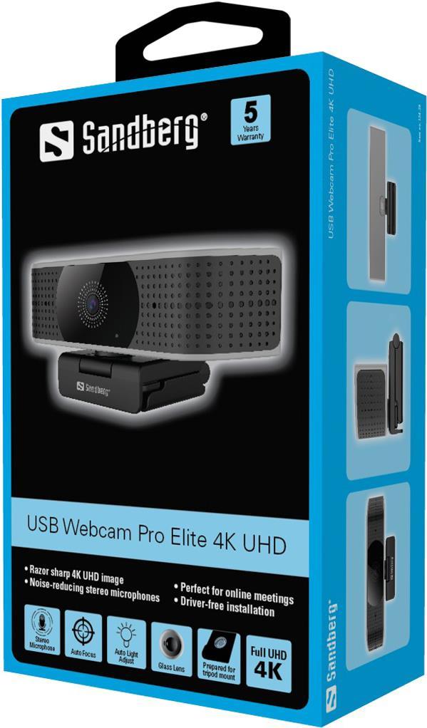 Sandberg USB Webcam Pro Elite 4K UHD - Web-Kamera - Farbe - 8,3 MP - 3840 x 2160 - 1080p, 4K - Audio - USB2.0 (134-28)