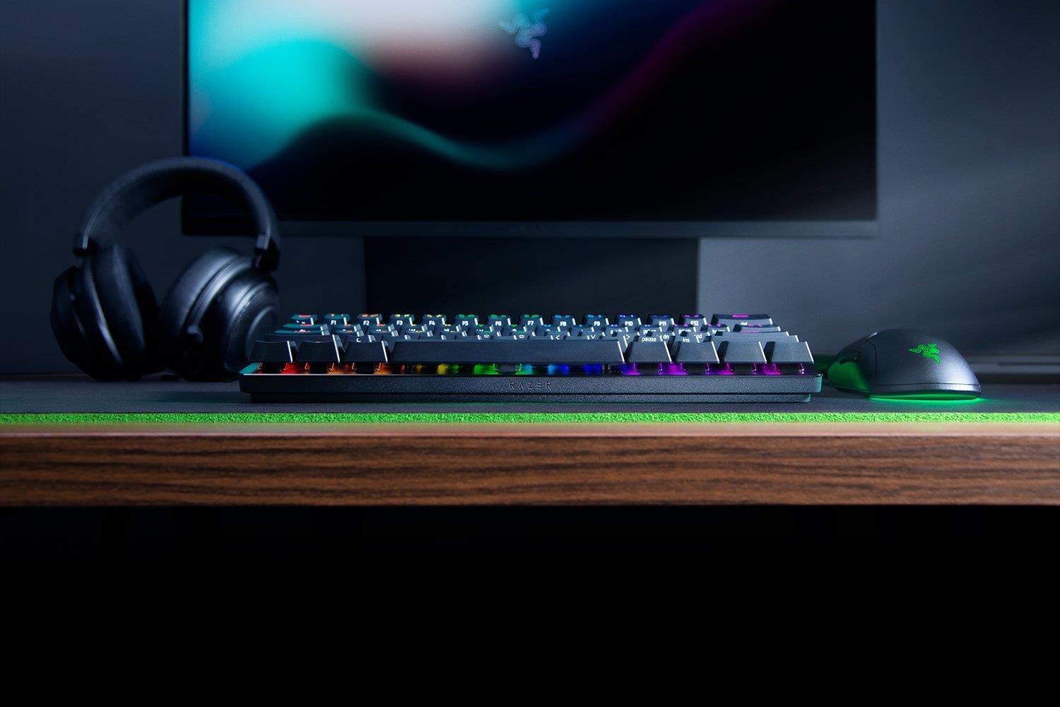 Razer Huntsman Mini - Tastatur - Hintergrundbeleuchtung - USB-C - QWERTZ - Deutsch - Tastenschalter: Razer Clicky Optical Purple - Schwarz