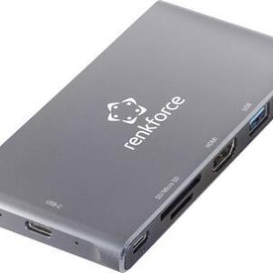 Renkforce RF-PCR-550 Externer Speicherkartenleser / Hub USB 3.2 Gen 1 (USB 3.0), HDMI®, USB-C™ Grau-Aluminium (RF-4599772)