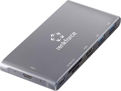 Renkforce RF-PCR-550 Externer Speicherkartenleser / Hub USB 3.2 Gen 1 (USB 3.0), HDMI®, USB-C™ Grau-Aluminium (RF-4599772)