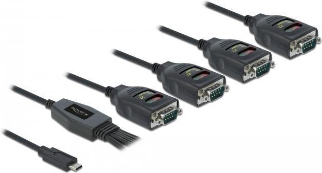 Delock - Kabel USB / seriell - USB-C (M) bis DB-9 (M) 90 mA - 38/48/60/72 cm - Distanzschrauben, aktiv, bi-direktional - Schwarz (90495)