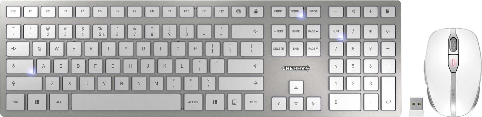 CHERRY DW 9100 SLIM - Tastatur-und-Maus-Set - kabellos - 2.4 GHz, Bluetooth 4.2 - Tschechisch/Slowakish - Weiß/Silber
