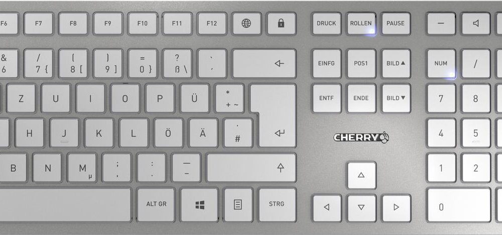 CHERRY DW 9100 SLIM - Tastatur-und-Maus-Set - kabellos - 2,4 GHz, Bluetooth 4,2 - QWERTZ - Deutsch - Weiß/Silber (JD-9100DE-1)