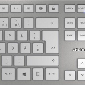 CHERRY DW 9100 SLIM - Tastatur-und-Maus-Set - kabellos - 2,4 GHz, Bluetooth 4,2 - QWERTZ - Deutsch - Weiß/Silber (JD-9100DE-1)