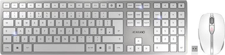 CHERRY DW 9100 SLIM - Tastatur-und-Maus-Set - kabellos - 2.4 GHz, Bluetooth 4.2 - QWERTY - GB - weiß, Silber